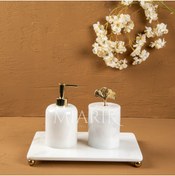 Resim MIARIK DESIGN & DEKORASYON DEKORATİF BEYAZ MERMER AKSESUAR DETAYLI 3 LU BANYO SETİ TAKIMI 
