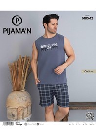 Resim Pijamoni Erkek Bisiklet Yaka Kolsuz Şortlu Pijama Takımı 6185/12 - 1 Adet Füme 