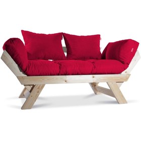 Resim Mobildeco Wood Ahşap Doğal Kırmızı Iki Kişilik Bahçe Koltuğu 