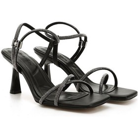 Resim Gönderi R Siyah Taşlı Taşlı Bilekten Ayarlamalı Kadeh Ökçe Sandalet Süet 