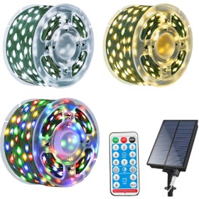 Resim 1 Adet 33.53 Metre 300 LED Güneş Enerjili PVC Yumuşak Telli Işıklar, IPX4 Noel Ağacı Aydınlatması, 8 Modlu Uzaktan Kumandalı Zamanlayıcı, Bahçe ve Ev Dekorasyonu için Çok Renkli Peri Işıkları (Çok Renkli) 