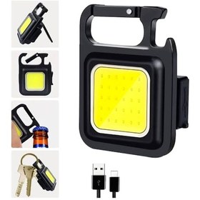 Resim Mini Cob Led Anahtarlık El Feneri Usb Şarjlı Lamba Anahtarlık Cep Feneri Kamp Lambası Siyah 