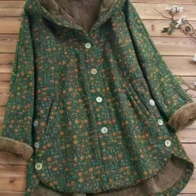Resim Kadınların Zarif Çiçek Desenli Kapüşonlu Ceketi - Orta Uzunlukta A-Şekilli Mont, Tek Düğme Kapatma, Uzun Kollu ve Yan Yırtma, Sonbahar/Kış İçin Esnek Olmayan Kumaş, Günlükten Resmiye Kıyafet, Kış Montları, Mevsimlik Moda, Vintage Tarz, Dayanıklı Yapı, Şık Dış Giyim, Moda Severler, Sonbahar Dış Giyim, Yüksek Kaliteli Dikiş, Moda Bilinci Olan Kadınlar, Kadınlar İçin Kış Montu, Kadınlar İçin Mont, Kadınlar İçin Ceket, Kadınlar İçin Şık Ceket, Kadınlar İçin Puffer Ceket 