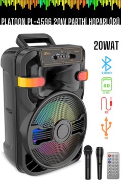 Platoon Pl-4614 10" 2 Mikrofonlu Kumandalı Kablosuz Hoparlör Siyah Lt-912