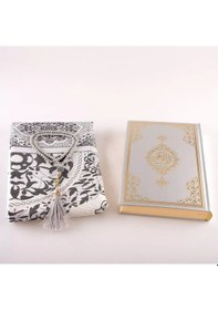 Resim Seccade + Tesbih + Kuran Hediye Seti Çanta Boy, Yeni Cilt, Gri 