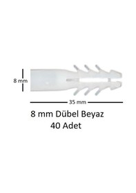 Resim Dübel, 8 Mm Beyaz Dübel, 40 Adet 