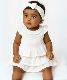 Resim Kız Bebek Kat Kat Bandanalı Elbise-15924 Beyaz 