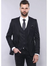 Resim Düz Koyu Lacivert Slim Fit Ceket Yelek Set Wessi 001 