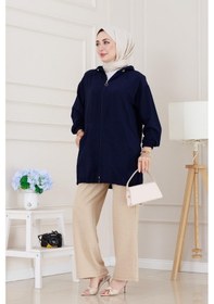 Resim Sevitli Lastik Detaylı Kapüşonlu Kap-lacivert-5190 Lacivert 