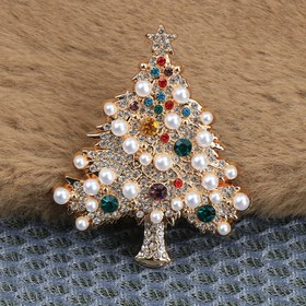 Resim 1pc Şık Tasarım Kristal Noel Ağacı Broş - Lüks Emaye Pin Festive Kıyafetler için, Mükemmel Hediye Fikri 
