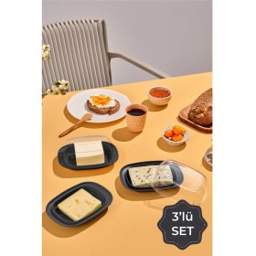 Resim Vienev 3lü Şeffaf Kapaklı Kahvaltılık Saklama Kabı Antrasit 