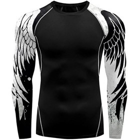 Resim Feelıncolor Erkekler İçin Kanat Grafik T-shirt Uzun Kollu Gym Fitness Tayt Çabuk Kuruyan Egzersizgri Gri 