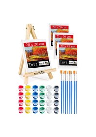 Resim Mini Şövale 20x20 Cm Tuval 3 Ml Akrilik Boya 6 Renk Ve Fırça 4 Adet 20x20 Mini Tuval Masaüstü Küçük Şövale Boyama Seti 