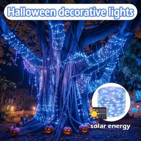 Resim Halloween için Güneş Enerjili Mavi Peri Işıkları - 8 Mod, Parti & Karnaval Süslemeleri için Dış Mekan Dize Işıkları, Güneşli Halloween, Peri Işıkları 