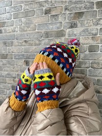 Resim MESKSTORE Şapka eldiven set, bere eldiven, el örgüsü kışlık bere eldiven, örgü bere , örgü eldiven 