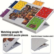 Resim Puzzle Mat Seti, 1000/1500 adet Eğimli Puzzle Tahtası, 2'si 1 Arada Stand ve Kapak, 6 Çekmeceli Hafif Puzzle Tahtası, Yetişkinler İçin Taşınabilir Keçe Puzzle Depolama Masası - İki Boyut Mevcut 