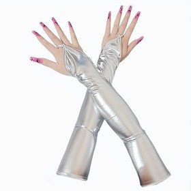 Resim Parlak Boyalı Parmaksız Kanca ve Halka Eldivenler, Seksi Parti Gece Kulübü Sıkı Kollar Kadınlar için Cadılar Bayramı Kostümü 