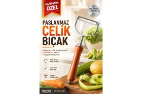 Resim Depozee Ahşap Görünümlü Saplı Metal Sebze Meyve Soyacağı Dayanıklı Mutfak Yardımcısı 