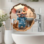 Resim 1 Adet Komik Banyo Duvar Dekoru - Diş Fırçalı Duvarı Delen Sevimli Fare, Kendinden Yapışkan PVC Sticker - Banyo, Mutfak, Tuvalet için Şirin Fare Deseni - Kolay Uygulama ve Hasarsız Çıkarma - Ev, Ofis veya Yurt İçin İdeal, Oyuncağı Tasarım, Yarı Saydam Yüzey, Dayanıklı Malzeme, Hayvan Teması, Ofis Çalışanlar İçin 