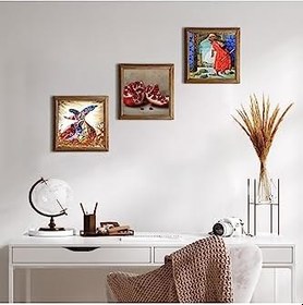 Resim Pinecone Kaplumbağa Terbiyecisi, Semazen, Nar Taş Duvar Tablosu - Ahşap Çerçeveli Taş Tablo - 25x25 cm - 3 Parça Set - Dekoratif Duvar Sanatı - Modern Ev ve Ofis Duvar Dekoru W3-853 