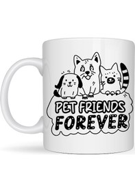 Resim Pet Friends Forever Porselen Kupa Model 69 Kedi & Köpek Figürlü Sevimli Tasarım, Hayvan Severlere Özel Kahve Ve Çay Kupası Diğer 