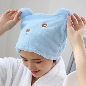 Resim 1 Adet Hızlı Kuruyan Saç Havlusu Başlığı - Kulaklıklı Yumuşak Banyo Kap, Açık Mavi & Kahverengi, Kadınlar ve Kızlar İçin Hızlı Emici Duş Sonrası Kapağı - Sevgiliye Şirin Hediye, Spa, Seyahat, Günlük Kullanım, Eğlenceli Ayı Desenli 