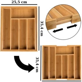 Resim Iki Taraflı Uzayabilen Bambu Çekmece Iç Kaşıklık, Kahverengi 