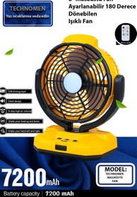 Resim TECHNOMEN Işıklı Kablosuz USB Şarjlı Sessiz Masaüstü Vantilatör 7200 mAh Batarya Uzaktan Kumandalı Fan 