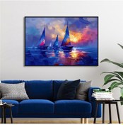 Resim Yağlı Boya Dokulu Tablo Modern Denizde Yelkenliler Siyah Çerçeveli U06015-178980 