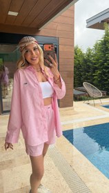 Resim LCST Çizgili Gömlek Şort Takım Pembe - S 