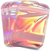 Resim 50 adet Iridescent Lazer Ziplock Torbalar - Takı, Hediye Paketleme & Perakende Ambalaj için Yeniden Kapatılabilir OPP Torbalar, Çeşitli Renklerde Holografik Tasarım (Pembe, Mavi, Yeşil, Mor) 