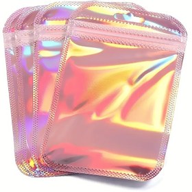 Resim 50 adet Iridescent Lazer Ziplock Torbalar - Takı, Hediye Paketleme & Perakende Ambalaj için Yeniden Kapatılabilir OPP Torbalar, Çeşitli Renklerde Holografik Tasarım (Pembe, Mavi, Yeşil, Mor) 