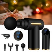 Resim LCD ekranlı, USB şarj edilebilir kas masajörü, 6 titreşim hızı, 4 ek, spor ve dış mekan elektronikleri için evrensel, mini taşınabilir masajör, tatil hediyesi olarak uygun 