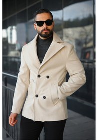 Resim Premium Kruvaze Orta Boy Kaşe Kaban Krem 