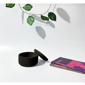 Resim Beton Kapaklı Dekoratif Kutu / Takı Kutusu / Mumluk Siyah 