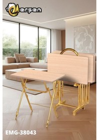 Resim Eranş Serisi 4'lü Katlanır Mdf Mebran Ahşap Çanta Zigon Sehpa Gold Ayak Krem Ahşap Desen Gold Ayak 