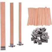 Resim 200 Adet Doğal Dumanı Olmayan Ahşap Mum Fitili Seti (100 Ahşap Cips + 100 Klips) DIY Mum Yapımı 