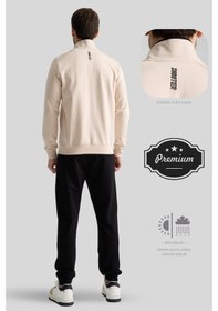 Resim Shooter Sportswear Shooter Erkek Luxe Eşofman Takımı Rahat Kalıp Manşetli Minimal Logo Bej 