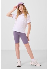 Resim Tommylife Eflatun Pamuklu Kısa Paça Standart Fit Basic Kız Çocuk Tayt - 75188 Eflatun 
