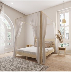 Resim Natura Model Cibindirik Askılıklı Doğal Çam Ahşap Karyola-55 200 x 200 CM 