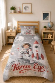Resim Evmila Karikatüristik Astronot Temalı Nevresim Takımı - 100x150 cm Nevresim ( Bebek Boy Özelleştirilmiş ) + 35x45 cm Yastık Kılıfı 