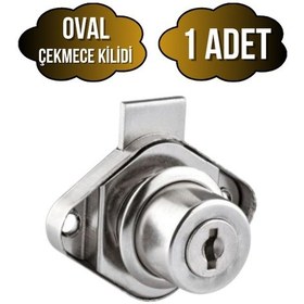 Resim Oval Çekmece Kilidi Anahtarlı Dolap Mobilya Kilidi Oval 1 Adet Krom 