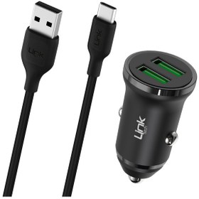 Resim Linktech C483e 12w 2x Usb + Type-c Usb Kablo Araç İçi Şarj Aleti Set Siyah 