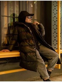 Resim Kadın Kapüşonlu Siyah Şişme Mont Siyah 