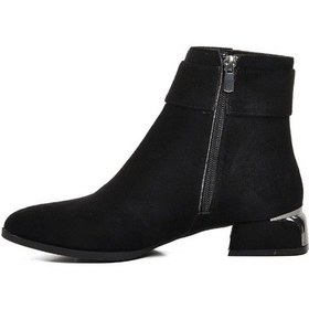 Resim Feles Bilek Toka Detaylı Klasik Düz Taban Kadın Bot Siyah-Süet 