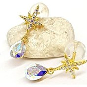 Resim Swarovski Taşlı Kutup Yıldızı Figürlü Minimal Gümüş Küpe 