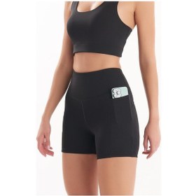 Resim Josejuan Kadın Yüksek Bel Toparlayıcı Çift Cepli Biker Şort Kısa Spor Tayt 7109-siyah Siyah 