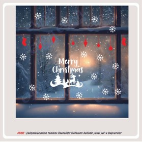 Resim EYBA STİCKER yavru ceylan doğa mutlu yıllar kar çorabı kırmızı beyaz yılbaşı sticker süs cam kar tanesi 