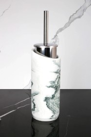 Resim 2 Parça Dekoratif Beton Tuvalet Fırçası Metal Wc Fırçalığı Beyaz - Yeşil 