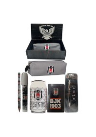 Resim Beşiktaş Orjinal Lisanslı Beyaz Kutu Kalemtraş Ahşap Kutulu 6'lı Kırtasiye Seti Kırmızı Siyah Sarı 